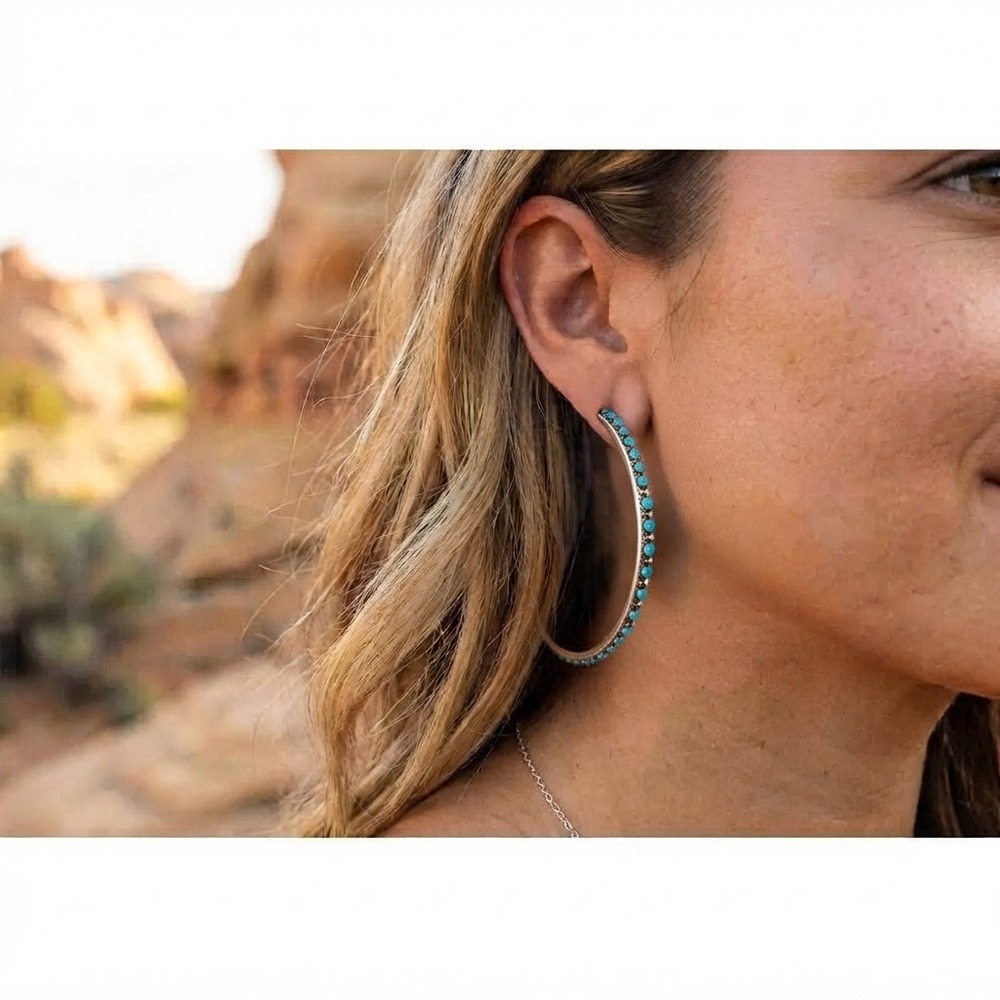 Zuni Turquoise Hoop Earrings Large Southwestern Native American Jewelry